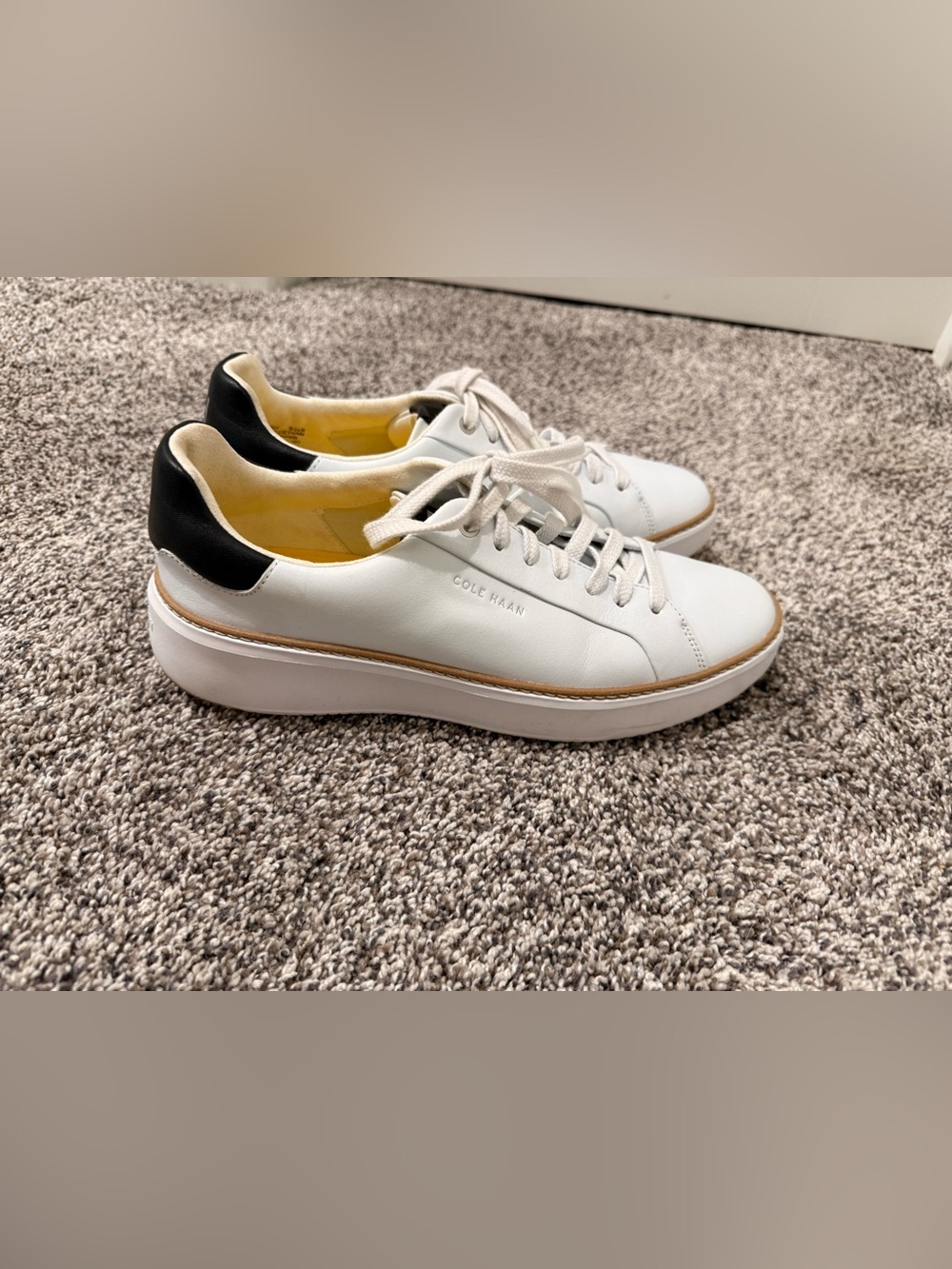 LIKE NEW Cole Haan White Leather Platform Sneakers with Black Heel Tab